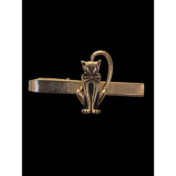 Vintage Gold-Tone Cat Tie Clip Accessory MCM - Picture 2 of 4